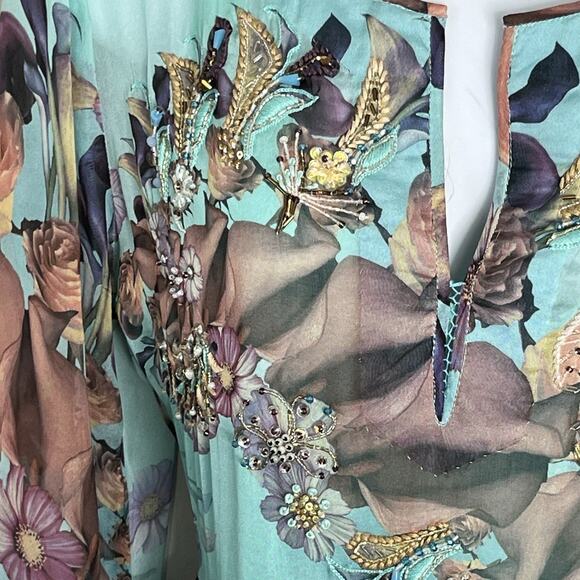 Leaves Of Grass Maxi Dress Sz 38 Medium 100% Silk Hand Embroidered Lined $495 - Picture 10 of 16